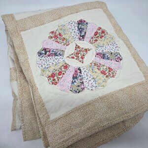 Handmade Patchwork Quilt With Floral Dresden Plate Design 64"x80"